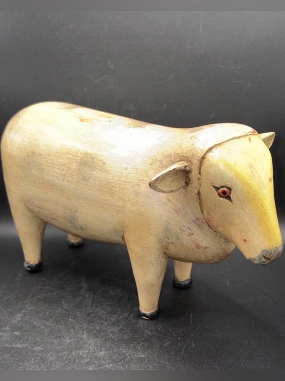 Vintage Hand Painted Carved Wood Sheep Figure Sculpture Folk Art Collectible